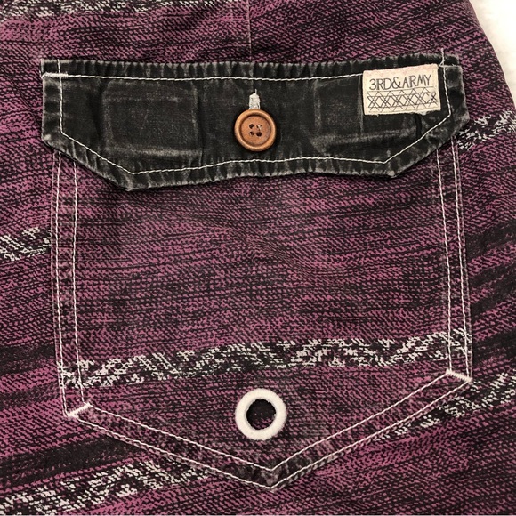 3rd & Army Black Violet Aztec Striped Surf Swim Trunks Board Shorts Mens Size 32 - Picture 7 of 7